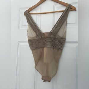 La Perla Tulle Nervures Beige Silk Blend Bodysuit Shapewear